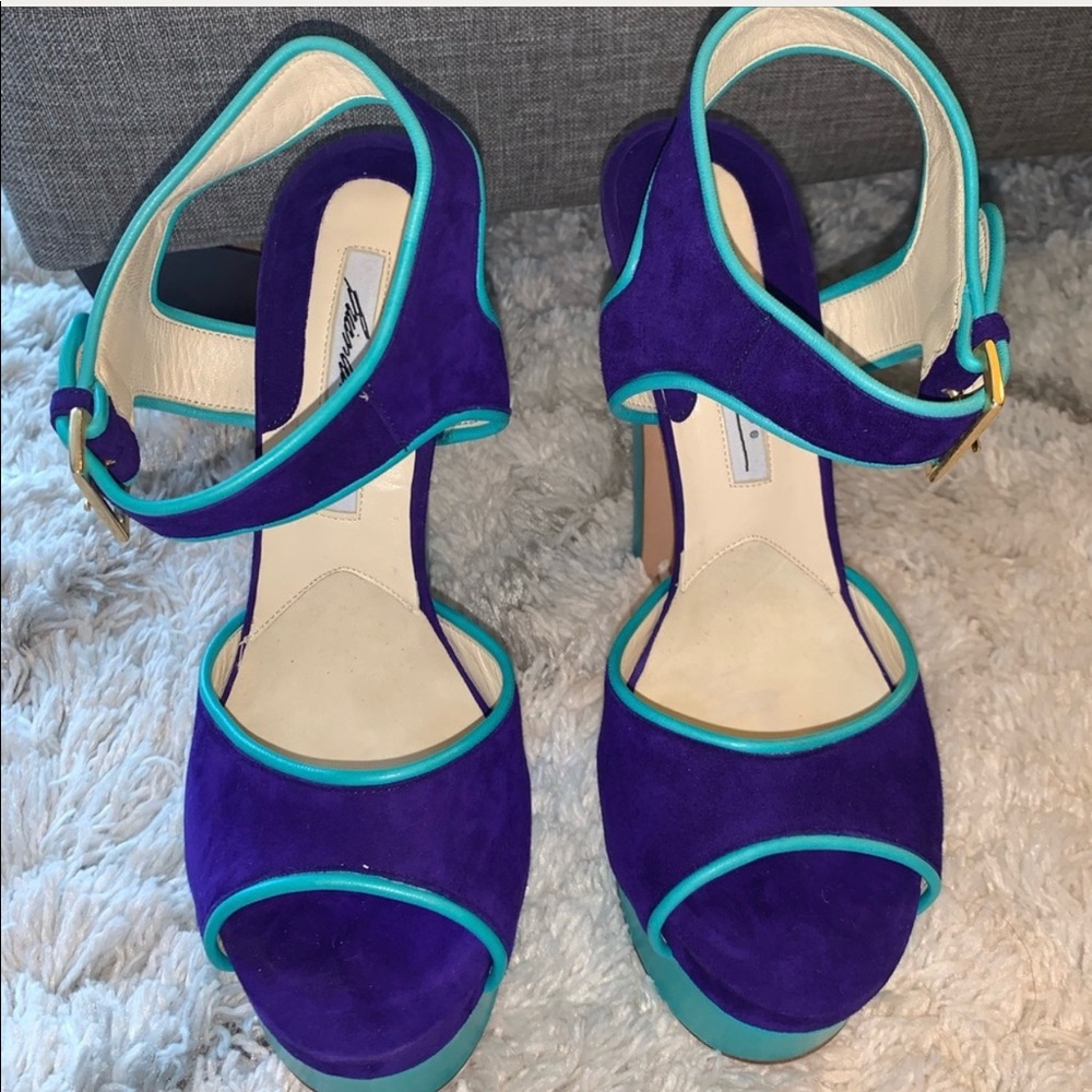Brian Atwood Color Block Suede Platform Heels Blue - image 2